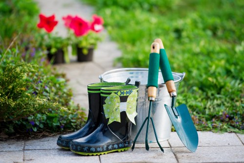 Worker using protective equipment during gardening
